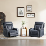 Watson & Whitely Genuine Leather Power Recliner Chair, Wall Hugger Electric Reclining Chair with Cup Holders & Charging Ports for Living Room, Navy Blue