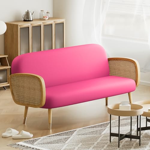 Magshion Futon Cover Slipcover Armless Sofa Cover Furniture Protector Without Armrests Slipcover Soft with Elastic Bottom Queen Size 60"x80"x6" Hot Pink Magshion