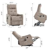 EZZUP Power Lift Recliner Chair with Vibration Massage and Heat for Petite Elderly, Small Lift Chair with Side Pocket Remote Control, Infinite Position, Polyester Fabric Khaqi