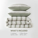 Madison Park Essentials Striped Comforter Set King Size, Yarn-Dyed Reversible Comforter with Minimalist Stripes, Crinkled Texture Bedding Set for All-Season Lightweight Warmth, Merritt Sage Green Madison Park