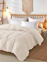 Nanko Beige Duvet Cover Twin Size, 2pc Boho Tufted Microfiber Bedding Comforter Cover Set, All Season Aesthetic Shabby Chic Soft Embroidery Textured Geometric Quilt Cover 68x90 inches Nanko