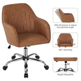 Yaheetech Modern Faux Leather Desk Chair Makeup Chair Height Adjustable Swivel Office Task Computer Armchair for Living Room Retro Brown Yaheetech