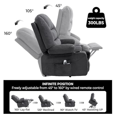 KCQ Overstuffed Electric Recliner Chairs for Adults with Cup Holder and USB Port, Fabric Power Lift Recliner Chair with Heat and Massage for Elderly Seniors, Grey KCQ