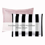 Juicy Couture Cabana Stripe Reversible Bedding Set - Queen Size - Black and White Stripe Print – 6 Piece Set – Includes 1 90" x 90" Comforter, 3 Decorative Pillows, 2 Shams Juicy Couture