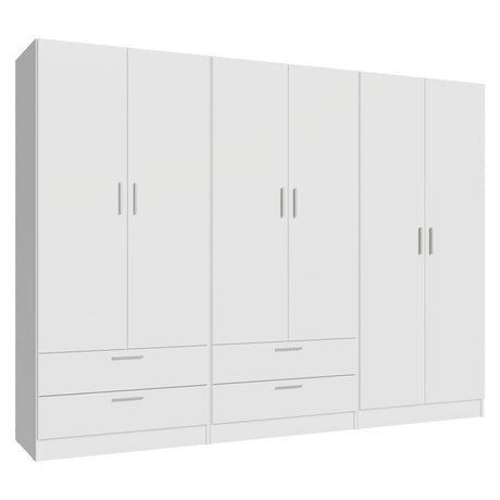Madesa Wardrobe Armoire Closet, 6 Doors 4 Drawers, 94 Inch Wooden Bedroom Storage Cabinet with Shelves and Hanging Space, White Madesa