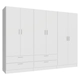 Madesa 6 Doors 4 Drawers Wardrobe Set Armoire Closet Bedroom Storage Cabinet with Shelves and Hanging Space 94" L Wooden Clothing Organizer Unit (White) Madesa