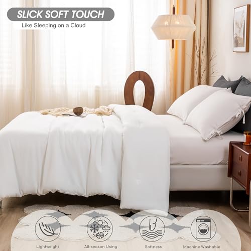 BOHOPOPM White Comforter Twin/XL Size Single Bed - Lightweight Super Soft Cozy Modern Polycotton Bedding Blanket Quilt Set for Kid Teen Boy Children All Season - 1 Solid Comforter and 1 Pillowcase BOHOPOPM