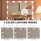 DWVO Vanity Desk with Large Mirror and Lights, Makeup Vanity Set with 11 LED Bulbs and Power Outlet, 4 Storage Drawer, Dressing Table with 3-Color Adjustable Lighting, Vanity Stool, Pale Pink DWVO