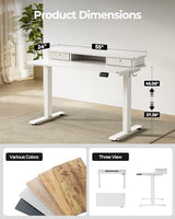 FEZIBO 55 x 24 Inch Height Adjustable Electric Standing Desk with Double Drawer, Stand up Home Office Computer Desk with 4 Height-Adjustable Feets & 2 Hooks, White FEZIBO
