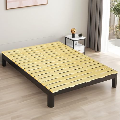 Japanese Tatami Mat Floor Bed, Knotless Solid Wood, Roll-Up Slatted Bed Plate with 2 Storage Straps, Moisture-Proof and Breathable for Floor Sleeping or Futon Mattress, Queen FHNI