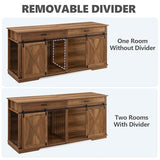 72.5" XXL Wooden Dog Crate Furniture for 2 Large Breeds, Extra Large Double Dog Kennel with Divider, Drawers & Barn Door, Water Resistant Furniture-Style Dog Cage, Rustic Oak EDYO LIVING