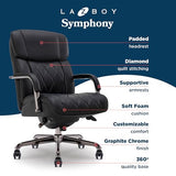 La-Z-Boy Symphony Executive Mid-Back Office Chair, Diamond Quilt Seat and Back, Pocket Coil Cushion, Padded Armrests, Ergonomic Computer DeskChair, Swivel Metal Base, Bonded Leather, Black/Graphite La-Z-Boy