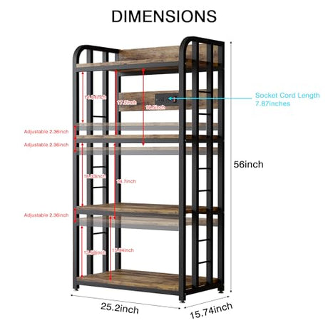 Alavoco 4-Tier Kitchen Baker's Rack with Power Outlet,Free Standing Microwave Oven Cart Stand,Heavy Duty Organizer Rack for Kitchen, Living Room, Dinning Room,Coffee Bar Alavoco