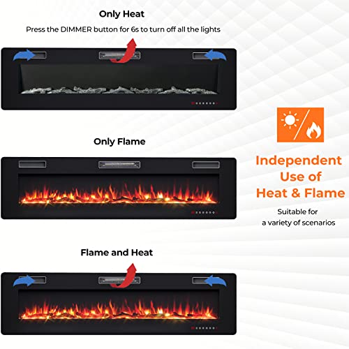 RELAX4LIFE 68" Recessed and Wall-Mounted Electric Fireplaces - Electric Fireplace Inserts with Remote Control, 1-8 Hours Timer, Touch Screen, 12 Adjustable Flames, 5 Speeds, 750/1500W Wall Fireplace RELAX4LIFE