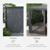 Outsunny 12' x 19' Louvered Pergola Hardtop Gazebo with Adjustable Aluminum Roof and Frame, Outdoor Pergola with Curtains and Netting, for Garden, Lawn, Backyard, and Deck, Dark Gray Outsunny