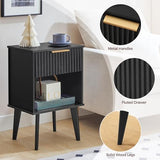 MAHANCRIS End Table, Fluted Night Stand, Modern Side Table, Small Bedside Table with 1 Drawer and 1 Open Compartment, Mid Century Nightstand, for Living Room, Bedroom, Study, Office, Black ETBK6201 MAHANCRIS