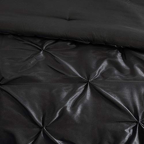 Madison Park Laurel Queen Size Bed Comforter Set Bed In A Bag - Black , Wrinkle Tufted Pleated – 7 Pieces Bedding Sets – Faux Silk Bedroom Comforters Madison Park