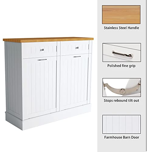 TOLEAD Double Tilt Out Trash Cabinet Free Standing 10 Gallon Recycling Trash Can Cabinet for Farmhouse Kitchen,Living Room, Dining Room, White - WoodArtSupply