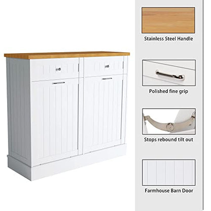 TOLEAD Double Tilt Out Trash Cabinet Free Standing 10 Gallon Recycling Trash Can Cabinet for Farmhouse Kitchen,Living Room, Dining Room, White - WoodArtSupply