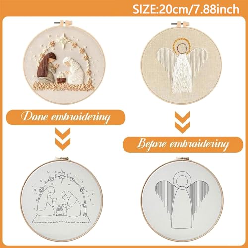 YOUDRN Nativity Scene Embroidery kit,Christmas Cross Stitch Kits,DIY Embroidery Kit for Adults with Pattern,Cotton Threads,Needles,Instruction,20cm Hoop,for Decor Home Room (Angel)