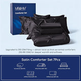 MR&HM Satin Comforter King 7 Pieces - Luxurious Pinch Pleat Bedding Set with Comforter, Flat Sheet, Fitted Sheet, Pillowcases & Shams, Super Silky Soft Bed Set for All Season (King, Black) MR&HM