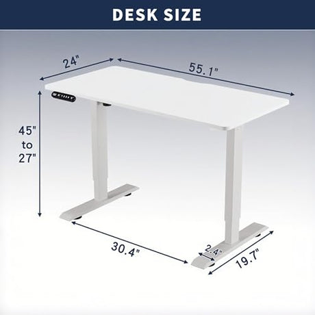Banahomr 55 inch Motorized Standing Desk with Type-C Port, Wooden Standing Desk Adjustable Height with Controller, Electric Rising Desks for Home Office (White, 55 Inch) Banahomr
