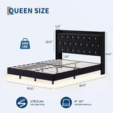 IDEALHOUSE Queen Size Bed Frame with LED Lights, Floating Platform Bed with Velvet Upholstered Storage Headboard, No Box Spring Needed, Noise Free, Easy Assembly IDEALHOUSE