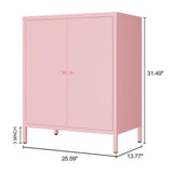 Fumedo Small 2 Transparent Door Metal Storage Side Buffet Cabinet for Bed Room,Living Room,Entryway,Hallway,Home,Hotel,Office,Garage,Kitchen,1 Removable Shelf. (Metal Door, Pink) Fumedo