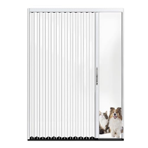 Interior Accordion Folding Door, No Drilling Retractable Sliding Doors with Lock, Customize Room Divider for Bathroom Closet Kitchen Patio, Aluminum Frame and Acrylic Panel CESOFWE