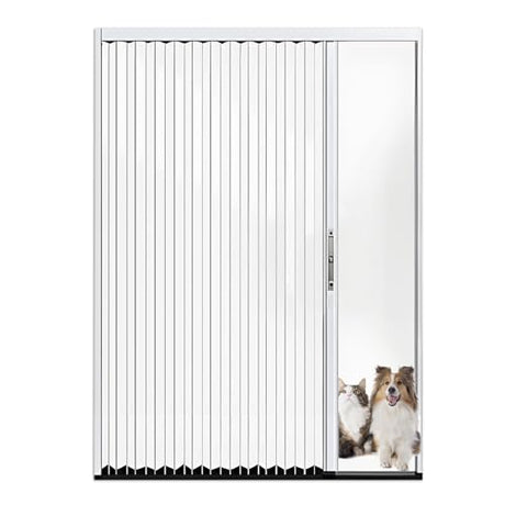 Interior Accordion Folding Door, No Drilling Retractable Sliding Doors with Lock, Customize Room Divider for Bathroom Closet Kitchen Patio, Aluminum Frame and Acrylic Panel CESOFWE