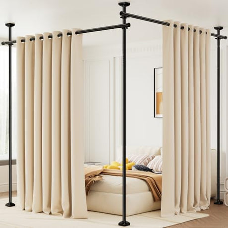 Bonpally Room Divider Curtain Rod, No Drilling Tension Rod for Room Separation, 4-10ft(H) 28-114inch(W) Adjustable Heavy Duty Floor to Ceiling Wall Divider Room Partition Privacy Separator, Black Bonpally