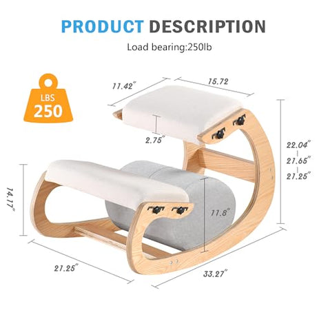 Adjustable Kneeling Chair, Wooden Ergonomic Chair Knee Chair Posture Chair - Improve Your Posture with an Angled Seat for Home,Office (Wood Color+ Pads) MallVitally