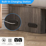 PUREMIND Murphy Bed Queen with Mattress Included, Bedroom Cabinet Beds with USB Charging Station, Murphy Chest Bed with Storage Drawers, Horizontal Wallbed for Guest Room Grey PUREMIND