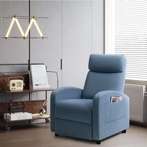 JUMMICO Recliner Chair Adjustable Home Theater Single Recliner Sofa Furniture with Thick Seat Cushion and Backrest Modern Living Room Recliners (Fabric, Light Blue)