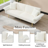 Zentrava White 79" Convertible Futon Sofa Bed with Adjustable Backrest & Armrests, Modern Corduroy Folding Loveseat Sleeper Couches with Two Soft Pillows for Living Room Apartment Office (White) Zentrava