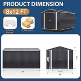 VIWAT 8' x 12' Outdoor Steel Storage Shed with Updated Frame Structure and Lockable Doors, Metal Shed Upgrade Height Ideal for Garden, Backyard, and Patio Utility and Tool Storage VIWAT