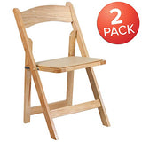 EMMA + OLIVER 2 Pack Natural Wood Folding Chair with Vinyl Padded Seat EMMA + OLIVER