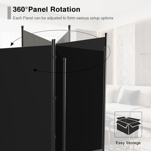 8 Panel Room Divider, Portable Room Dividers Folding Privacy Screens, 172" W Freestanding Fabric Divider for Room Separation, Partition Room Divider Panel for Dorm Home Studio Office, Black TANGJEAMER