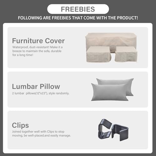 Rattaner 3 Pieces Patio Furniture Set Outdoor Sectional Wicker Patio Furniture Patio Couch with Ottoman and Outdoor Storage Table All-Weather Anti-Slip Cushions Waterproof Covers, Light Grey Rattaner