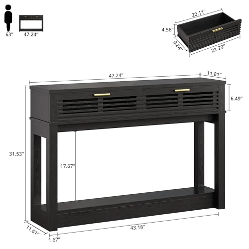 IRONCK Entryway Table, 47" Console Table with Drawer for Living Room, Wooden Sofa Table with Storage, Mid Century Modern, Black IRONCK