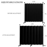 Madamera Adjustable Room Divider, 7 ft x 10 ft, 4 Rolling Wheels Curtain Divider Stand, Black Metal Frame, Blackout Curtain & Portable Tool, Expandable Screen for Office, Bedroom, Kitchen (Black) Madamera