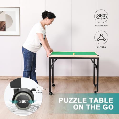 JoyPcsTable Puzzle Table 1500 Piece, 3-Angle Adjustable Jigsaw Puzzle Table with Drawers, Portable Puzzle Table with Legs & Cover, Folding Puzzle Table on Wheels for Adults, Gift for Mothers' Day JoyPcsTable