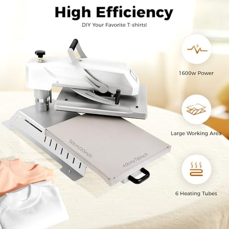 16x20 Inch Slide Out Heat Press Machine for T Shirts, 1600W 110V High-Pressure Sublimation Transfer Machine, 3-in-1 Design, Digital Industrial Sublimation Printer, for Print Stores, Photo Studios SRTYGHW