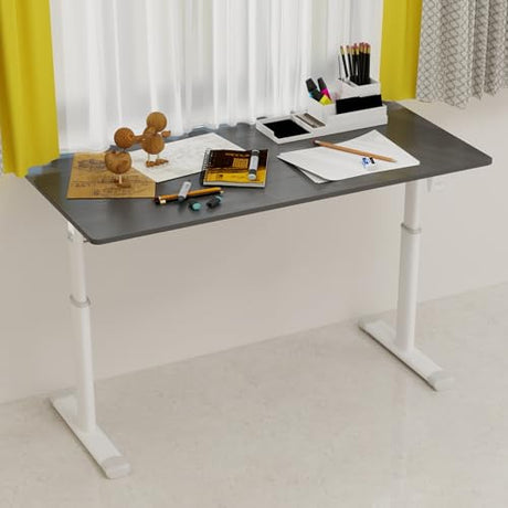 Adjustable Desk, Manual Height Adjustable Standing Desk with Crank, White Ergonomic Sit Stand Desk for Home Office,Compact standing desk, No Electric Needed, Fits Study & Workspaces (23.62"D*47.24"L) AYUYK