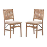 Linon Bennett Natural Folding Chair with Woven Rope Back and Linen Upholstered Seat Set of 2 Linon