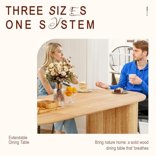 HMHKHN 90" Extendable Dining Table for 4 to 8, Oval Wooden Extendable Dining Room Table with Curved Fluted Wood Strip Base for Home (Natural, Table with 4 Panels) HMHKHN