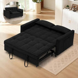 3 In 1 Corduroy Convertible Sofa Bed,Pull Out Couch Bed with Reclining Backrest And 2 Pillows, 54" Full Size Loveseat Sleeper Sofa Futon Couch Bed, Couches For Small Spaces, Living Room (Black ①) Xinmviec