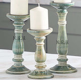 Centerpiece, Pillar Candle Holders Set of 3, Wood Candle Holders, Rustic Pillar Candle Holder, Farmhouse Candle Holders Fireplace Antique Green Nautical Replica Hub