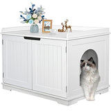 Pet Republic Hidden Cat Litter Box Enclosure Cat Litter Box Furniture Cat Washroom Cat House Table Nightstand (White) Pet Republic