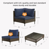 Grand patio 7-Piece Wicker Patio Furniture Set, Retro Outdoor Conversation Set Sectional Sofa with Water Resistant Blue Thick Cushions and Coffee Table, Brown Grand patio